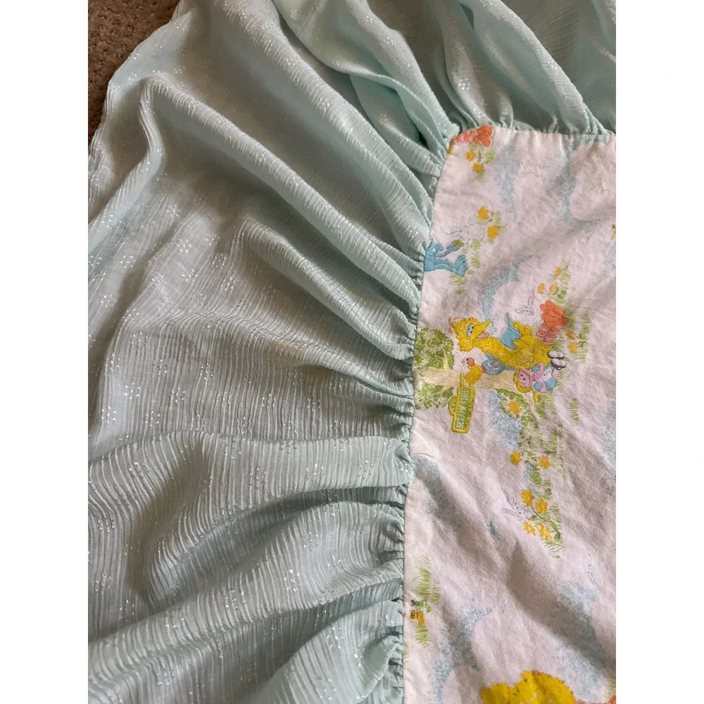 Vintage Sesame Street Muppets Baby Blanket Big Bird Cookie Monster Blue Ruffle